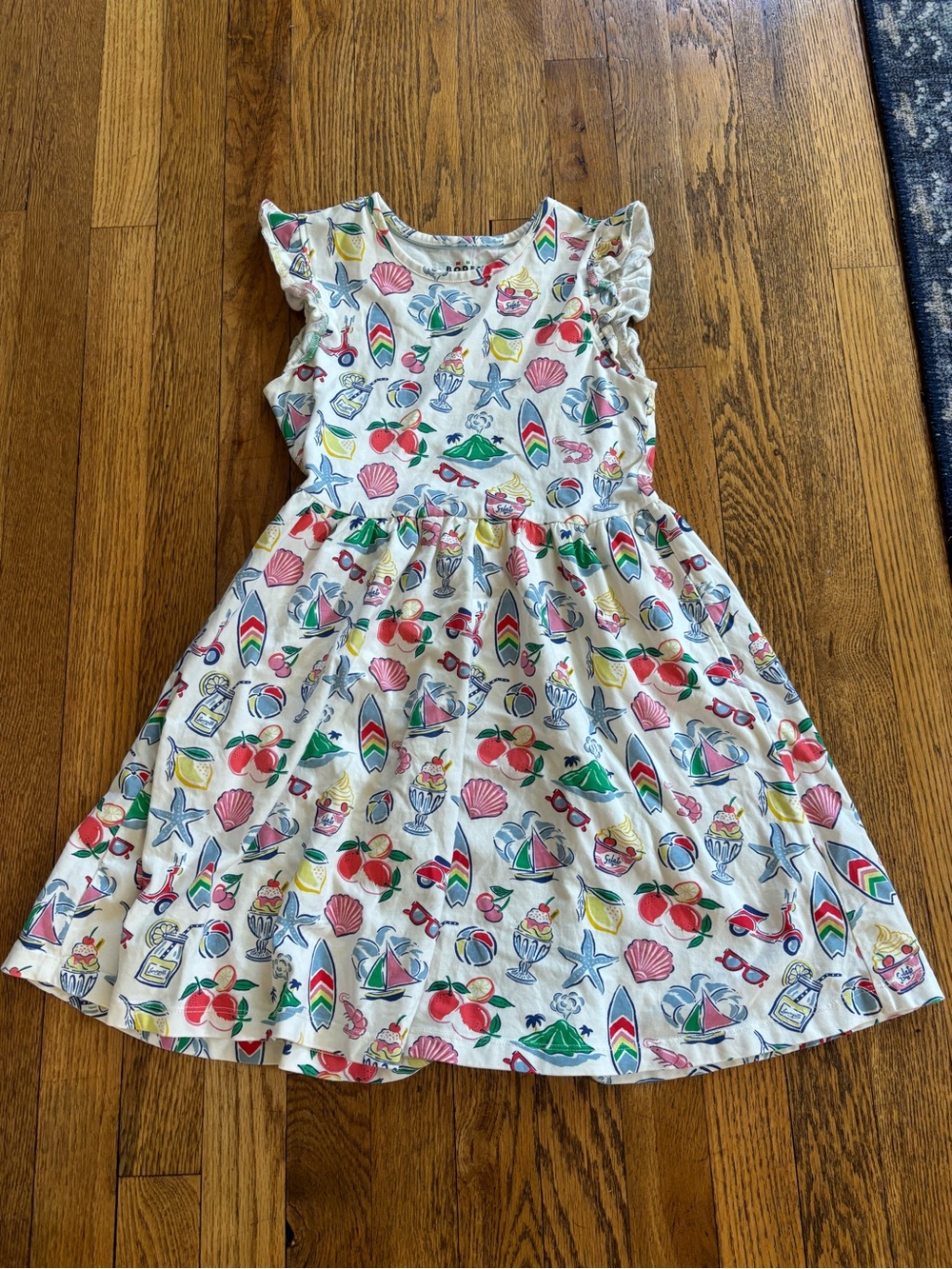 Mini Boden White Dress with Multicolor Summer Print